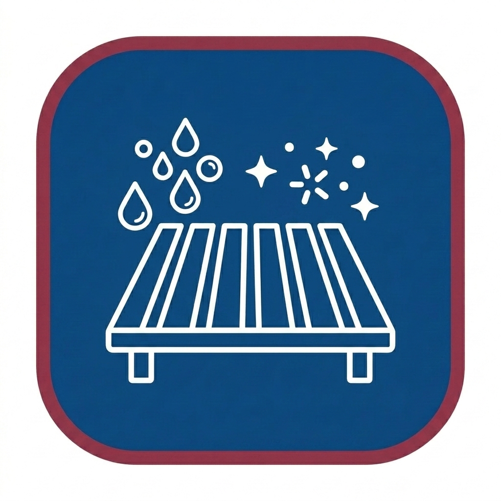 Illustration of a barbecue grill with water droplets and sparkles above on a blue rounded-square background.
