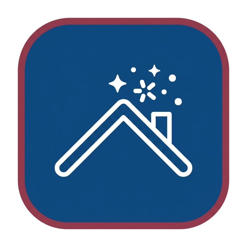 White line icon of a mountain with a small chimney and spark-like eruptions above, set on a blue rounded-square background with a red border.