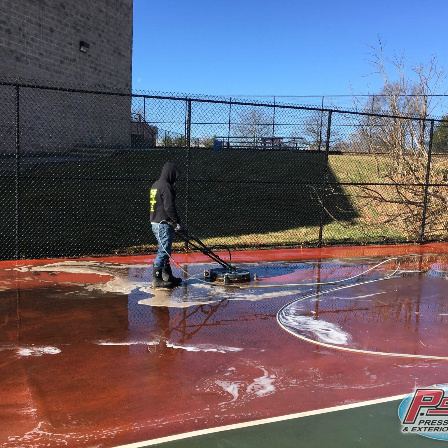 A safe and attractive business exterior is as easy as clean concrete! Our specialized Hot Water concrete cleaning for commercial surfaces is the ideal way to keep your place of business looking clean, fresh and inviting, while also helping to minimize the risk of “slip & fall” lawsuits.